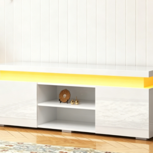 65-inch White High-Gloss TV Stand – With Power Outlet, Suitable for 70/75-inch TVs, Gaming Living Room Storage Stand
